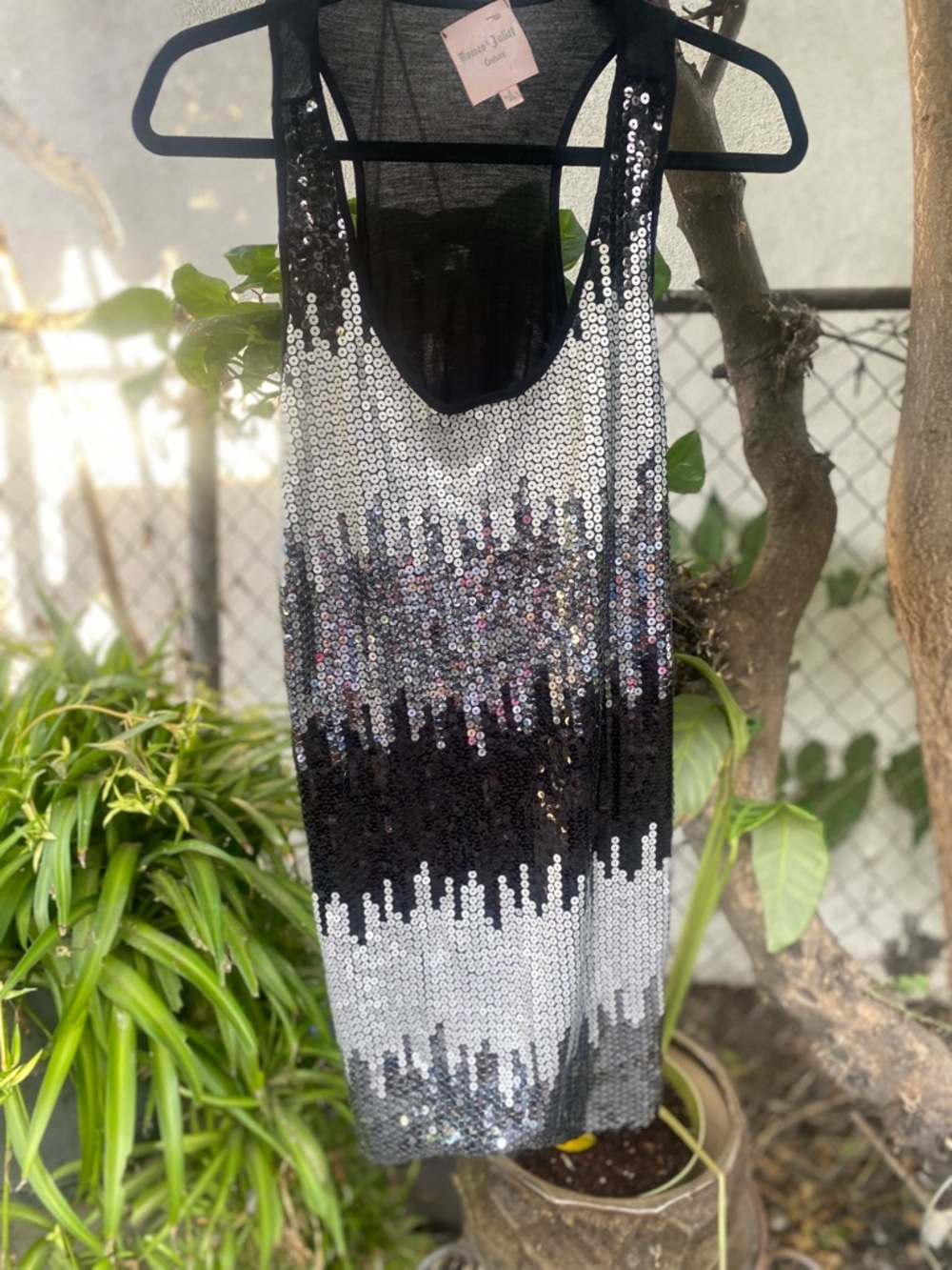 Romeo & Juliet Couture Black Sheer Tank Top with Pink Label